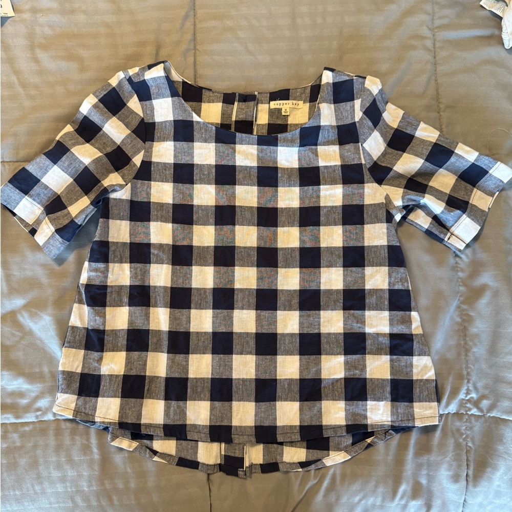 Copper Key Navy and White Checkered Blouse
